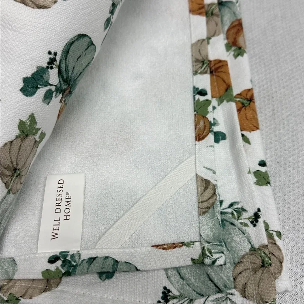 WDH White Blue Green Cotton Fall Harvest Pumpkin Kitchen Towels
